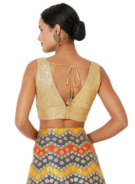 Dark Gold Embroidered Blouse V Neck