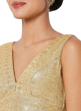 Dark Gold Embroidered Blouse V Neck