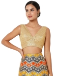 Dark Gold Embroidered Blouse V Neck