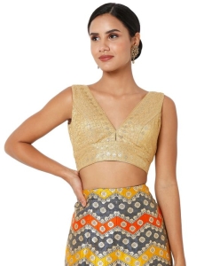 Dark Gold Embroidered Blouse V Neck