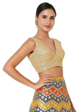 Dark Gold Embroidered Blouse V Neck