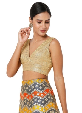 Dark Gold Embroidered Blouse V Neck