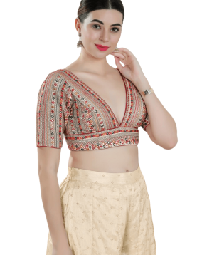 Sequin &amp; Mirror Work Fancy Blouse In Multi