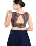 Geometric Pattern Silk Sleeveless Blouse In Navy Blue 