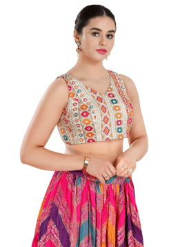 Off White Geometric Silk Sleeveless Blouse