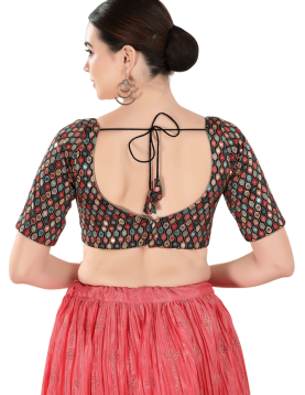 Black Silk Geometric Embroidered Blouse