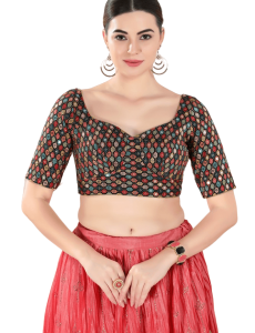 Black Silk Geometric Embroidered Blouse