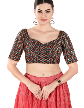 Black Silk Geometric Embroidered Blouse