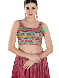 Black-Multi Zig Zag Sleeveless Blouse 