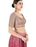 Multi Color Sequin Work Sweetheart Neckline Blouse