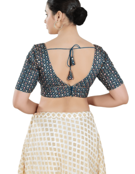 Blue Art Silk Checkered Pattern Blouse