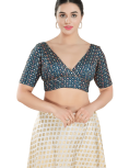 Blue Art Silk Checkered Pattern Blouse