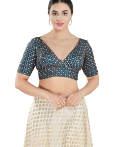 Blue Art Silk Checkered Pattern Blouse