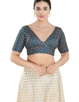 Blue Art Silk Checkered Pattern Blouse