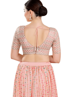 Peach Art Silk Checkered Pattern Blouse