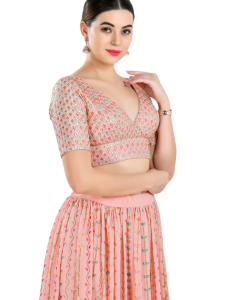 Peach Art Silk Checkered Pattern Blouse