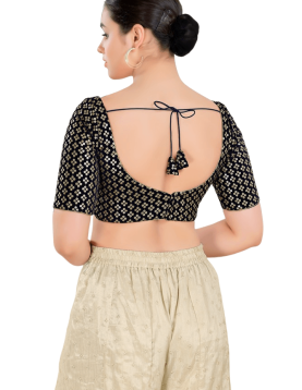 Black Floral Sequin Work Sweetheart Neck Blouse 