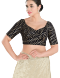 Black Floral Sequin Work Sweetheart Neck Blouse 