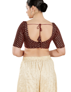 Maroon Floral Sequin Work Sweetheart Neck Blouse 