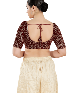Maroon Floral Sequin Work Sweetheart Neck Blouse 