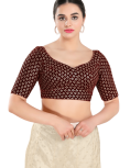 Maroon Floral Sequin Work Sweetheart Neck Blouse 