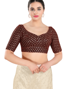 Maroon Floral Sequin Work Sweetheart Neck Blouse 