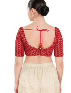Red Floral Sequin Work Sweetheart Neck Blouse 