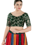 Bottle-Green Jacquard Botanical Pattern Sweetheart Neckline Blouse