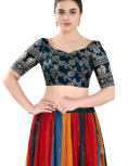 Cobalt-Blue Jacquard Botanical Pattern Sweetheart Neckline Blouse