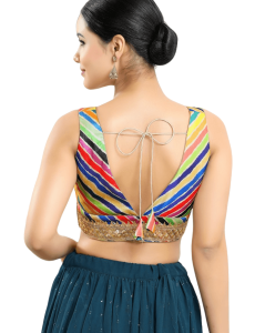 Multi Digital Print V Neck Sequin Embroidery Fancy Blouse 