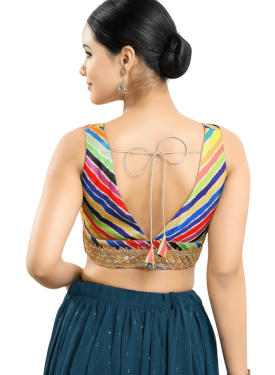Multi Digital Print V Neck Sequin Embroidery Fancy Blouse 