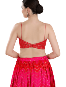 Red Art Silk Embroidery V Neck Blouse