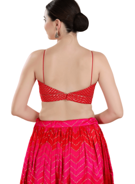 Red Art Silk Embroidery V Neck Blouse