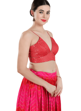 Red Art Silk Embroidery V Neck Blouse