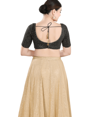 Sequin Embroidered Sweetheart Neckline Blouse In Black-Gold