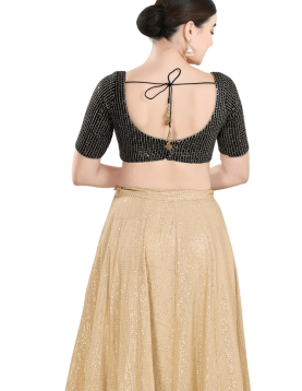Sequin Embroidered Sweetheart Neckline Blouse In Black-Gold