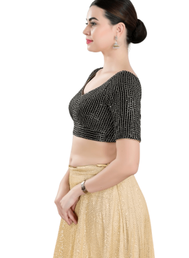 Sequin Embroidered Sweetheart Neckline Blouse In Black-Gold