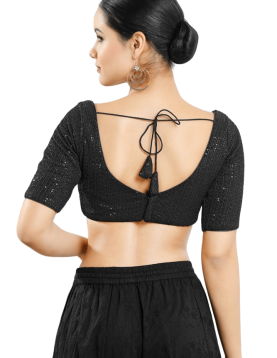 Sequin Embroidered Sweatheart Neckline Blouse In Black 