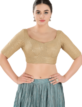 Gold Sequin Work Sweetheart Neckline Blouse 