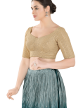 Gold Sequin Work Sweetheart Neckline Blouse 