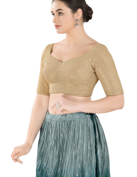 Gold Sequin Work Sweetheart Neckline Blouse 