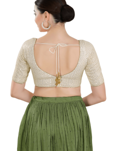 Sequin Work Sweetheart Neckline Blouse In Off White