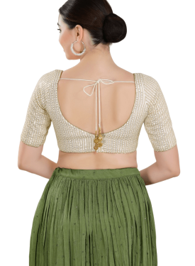 Sequin Work Sweetheart Neckline Blouse In Off White
