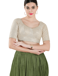 Sequin Work Sweetheart Neckline Blouse In Off White
