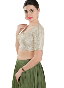 Sequin Work Sweetheart Neckline Blouse In Off White