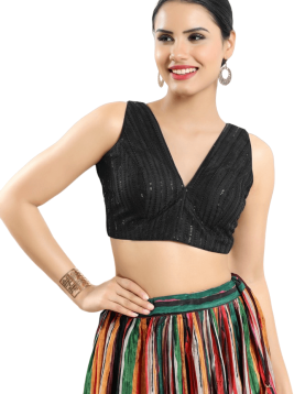 Sequin Work Sleeveless Fancy Blouse In Black 