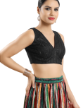 Sequin Work Sleeveless Fancy Blouse In Black 