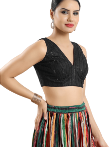 Sequin Work Sleeveless Fancy Blouse In Black 