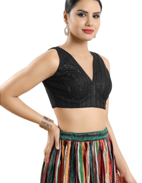 Sequin Work Sleeveless Fancy Blouse In Black 