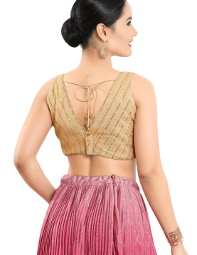 Sequin Work Sleeveless Fancy Blouse In Gold 